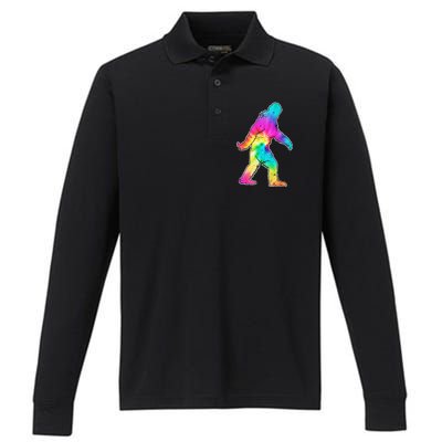 Trippy Sasquatch Tie Dye Colorful Bigfoot Performance Long Sleeve Polo