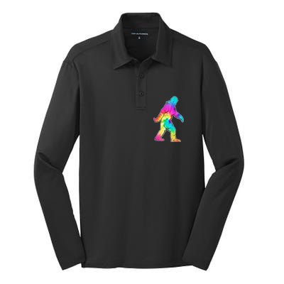 Trippy Sasquatch Tie Dye Colorful Bigfoot Silk Touch Performance Long Sleeve Polo