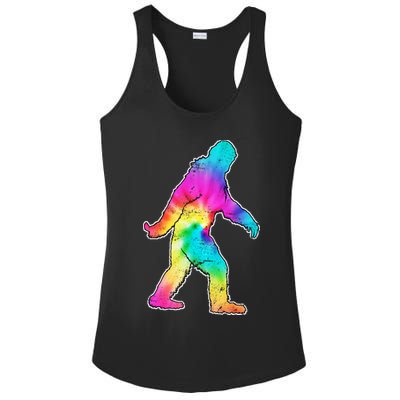 Trippy Sasquatch Tie Dye Colorful Bigfoot Ladies PosiCharge Competitor Racerback Tank
