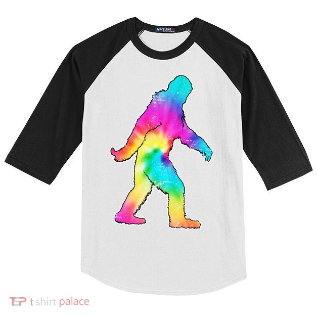 Trippy Sasquatch Tie Dye Colorful Bigfoot Kids Colorblock Raglan Jersey