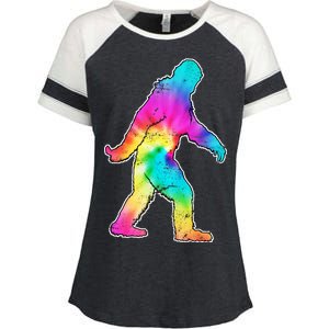 Trippy Sasquatch Tie Dye Colorful Bigfoot Enza Ladies Jersey Colorblock Tee