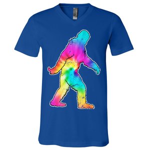 Trippy Sasquatch Tie Dye Colorful Bigfoot V-Neck T-Shirt