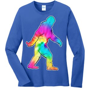 Trippy Sasquatch Tie Dye Colorful Bigfoot Ladies Long Sleeve Shirt