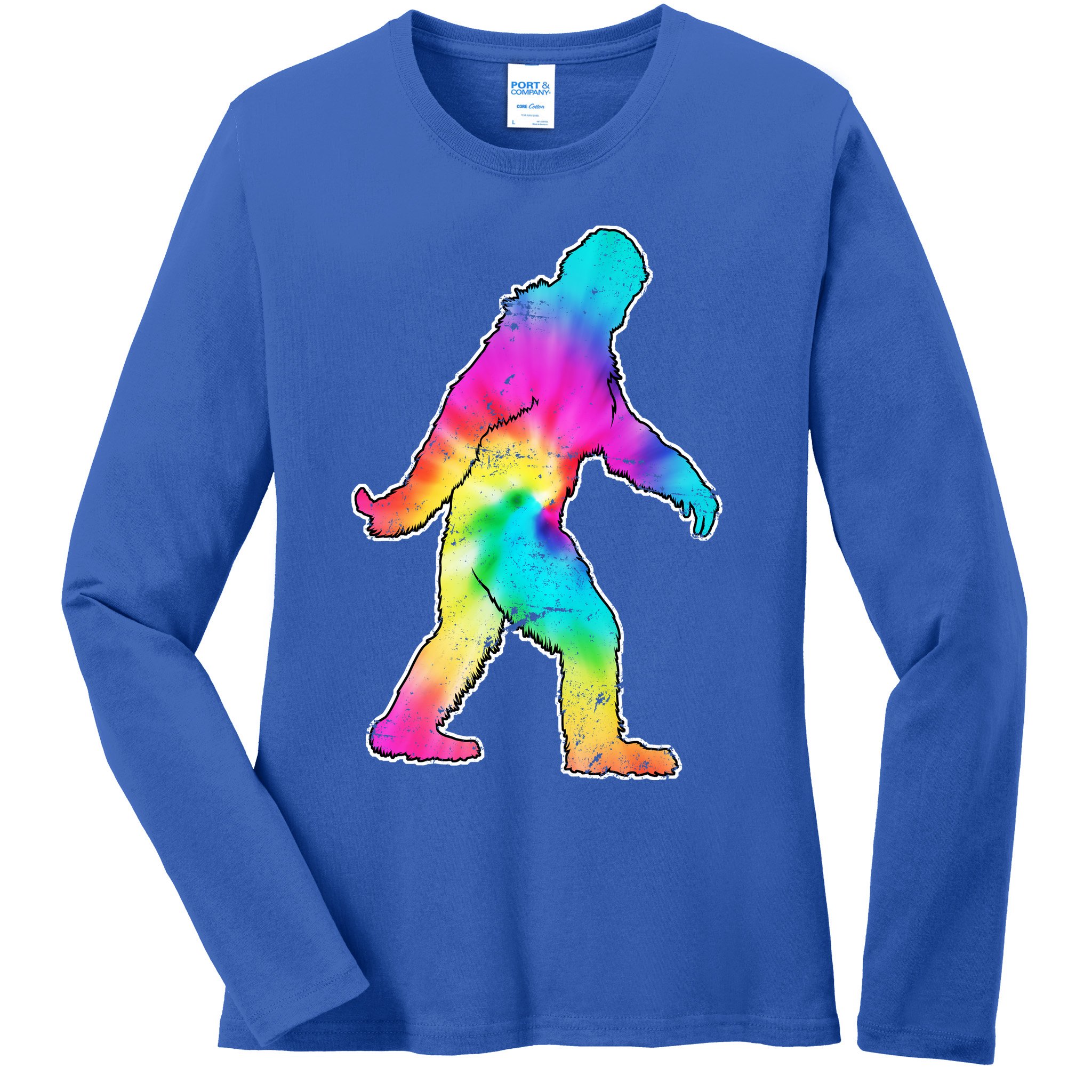 Trippy Sasquatch Tie Dye Colorful Bigfoot Ladies Long Sleeve Shirt