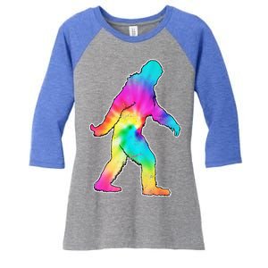 Trippy Sasquatch Tie Dye Colorful Bigfoot Women's Tri-Blend 3/4-Sleeve Raglan Shirt