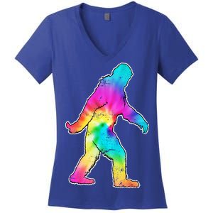 Trippy Sasquatch Tie Dye Colorful Bigfoot Women's V-Neck T-Shirt