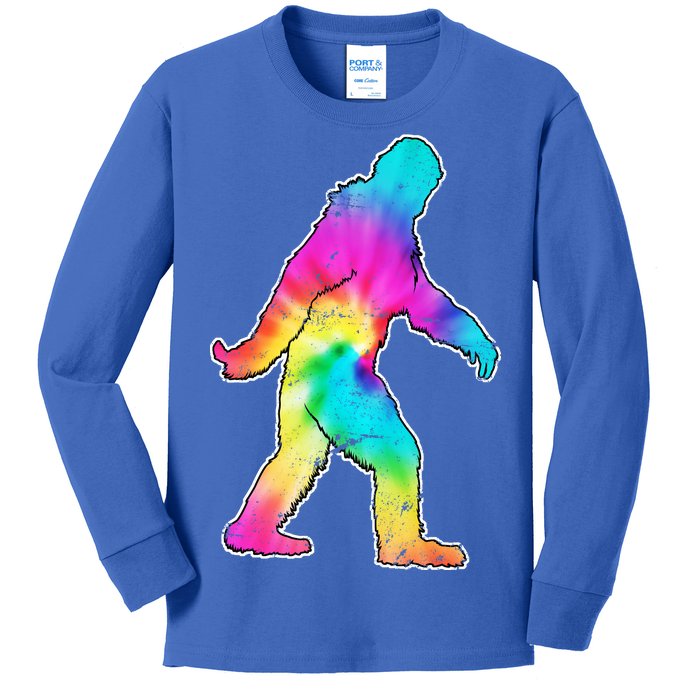 Trippy Sasquatch Tie Dye Colorful Bigfoot Kids Long Sleeve Shirt