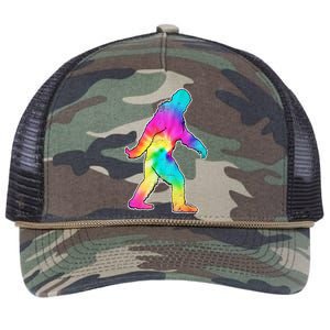 Trippy Sasquatch Tie Dye Colorful Bigfoot Retro Rope Trucker Hat Cap