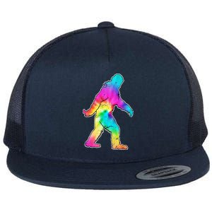 Trippy Sasquatch Tie Dye Colorful Bigfoot Flat Bill Trucker Hat