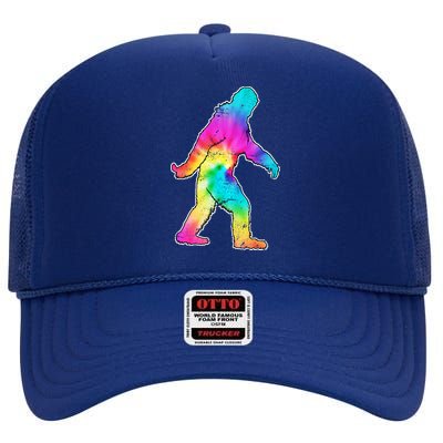 Trippy Sasquatch Tie Dye Colorful Bigfoot High Crown Mesh Back Trucker Hat