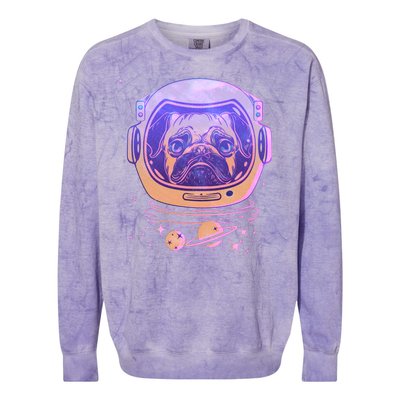 Trippy Space Colors Astronaut Pug Dog Colorblast Crewneck Sweatshirt