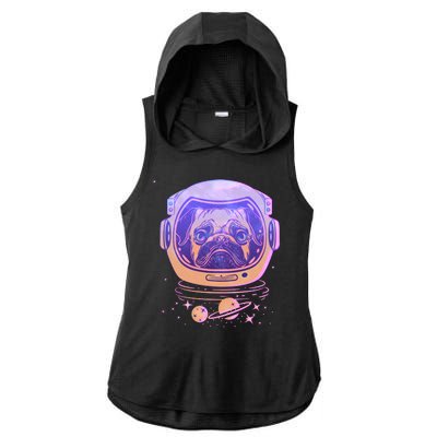 Trippy Space Colors Astronaut Pug Dog Ladies PosiCharge Tri-Blend Wicking Draft Hoodie Tank