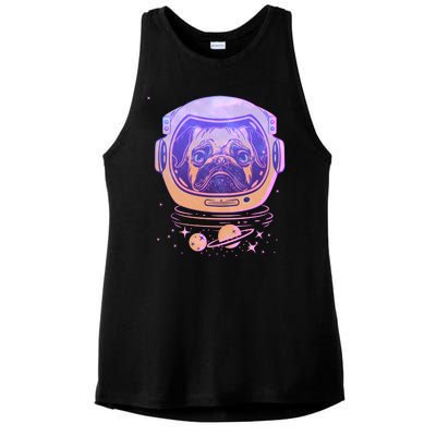 Trippy Space Colors Astronaut Pug Dog Ladies PosiCharge Tri-Blend Wicking Tank