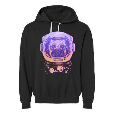 Trippy Space Colors Astronaut Pug Dog Garment-Dyed Fleece Hoodie