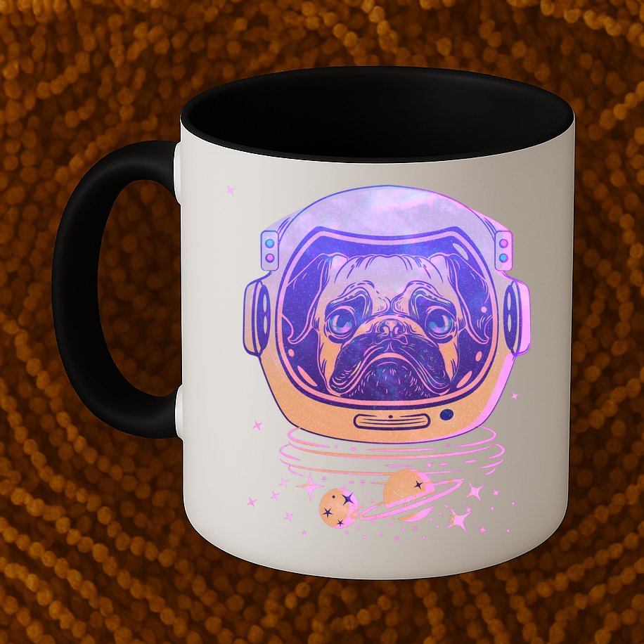 Trippy Space Colors Astronaut Pug Dog Mug