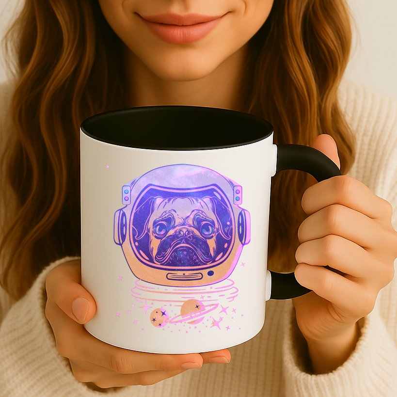 Trippy Space Colors Astronaut Pug Dog Mug