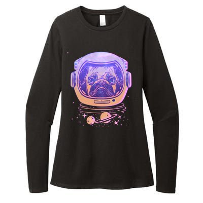 Trippy Space Colors Astronaut Pug Dog Womens CVC Long Sleeve Shirt