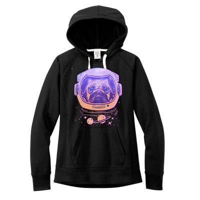 Trippy Space Colors Astronaut Pug Dog Women's Fleece Hoodie