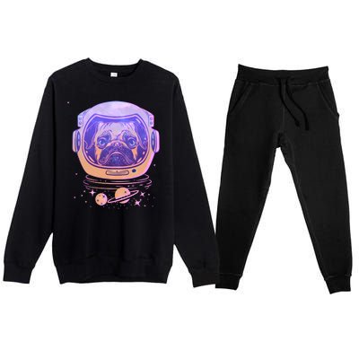 Trippy Space Colors Astronaut Pug Dog Premium Crewneck Sweatsuit Set