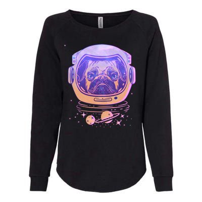 Trippy Space Colors Astronaut Pug Dog Womens California Wash Sweatshirt