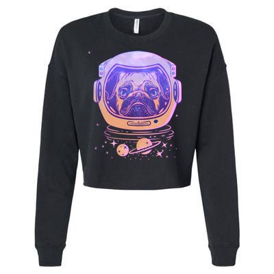 Trippy Space Colors Astronaut Pug Dog Cropped Pullover Crew