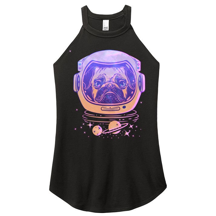 Trippy Space Colors Astronaut Pug Dog Women's Perfect Tri Rocker Tank