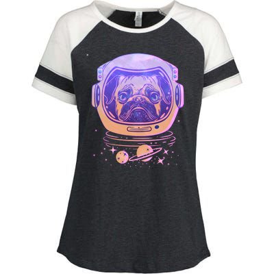 Trippy Space Colors Astronaut Pug Dog Enza Ladies Jersey Colorblock Tee