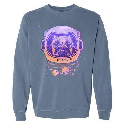 Trippy Space Colors Astronaut Pug Dog Garment-Dyed Sweatshirt