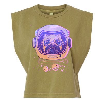 Trippy Space Colors Astronaut Pug Dog Garment-Dyed Women's Muscle Tee