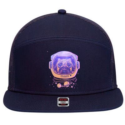 Trippy Space Colors Astronaut Pug Dog 7 Panel Mesh Trucker Snapback Hat