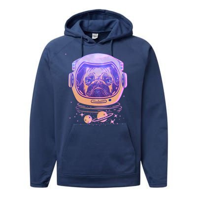 Trippy Space Colors Astronaut Pug Dog Performance Fleece Hoodie