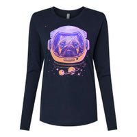 Trippy Space Colors Astronaut Pug Dog Womens Cotton Relaxed Long Sleeve T-Shirt