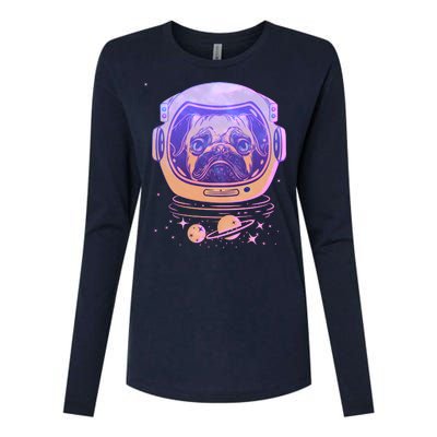 Trippy Space Colors Astronaut Pug Dog Womens Cotton Relaxed Long Sleeve T-Shirt