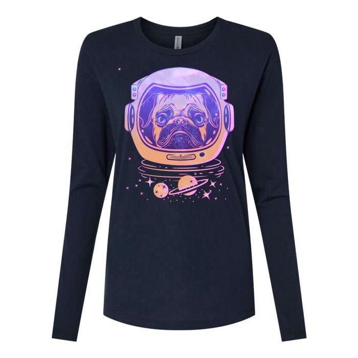 Trippy Space Colors Astronaut Pug Dog Womens Cotton Relaxed Long Sleeve T-Shirt