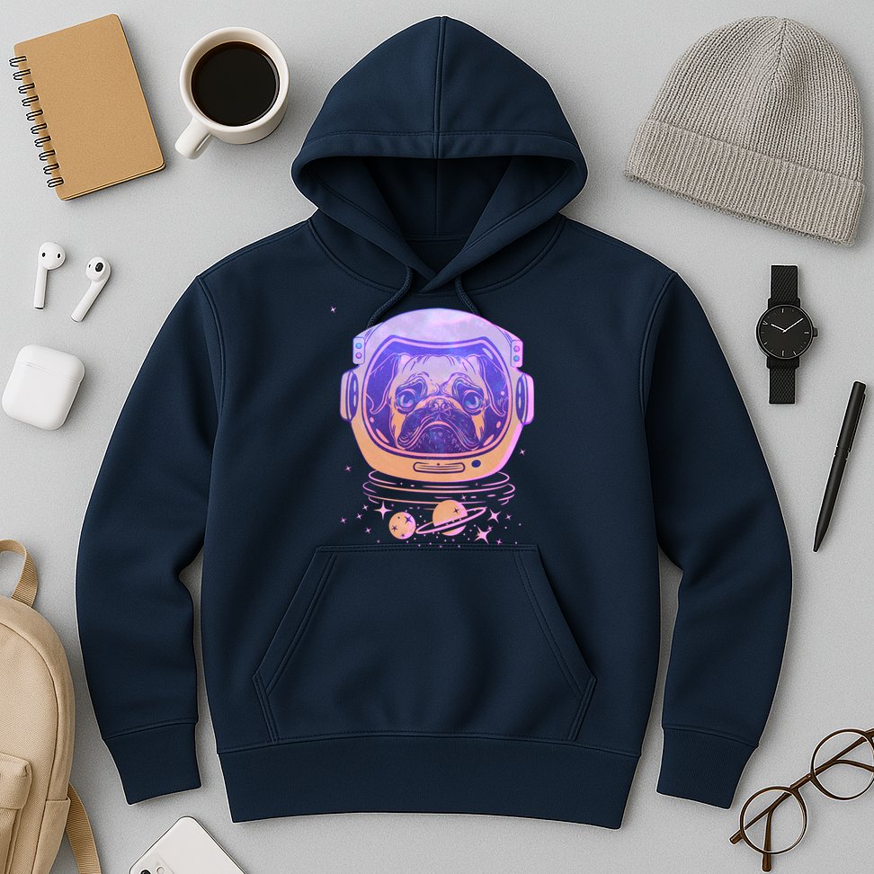 Trippy Space Colors Astronaut Pug Dog Hoodie