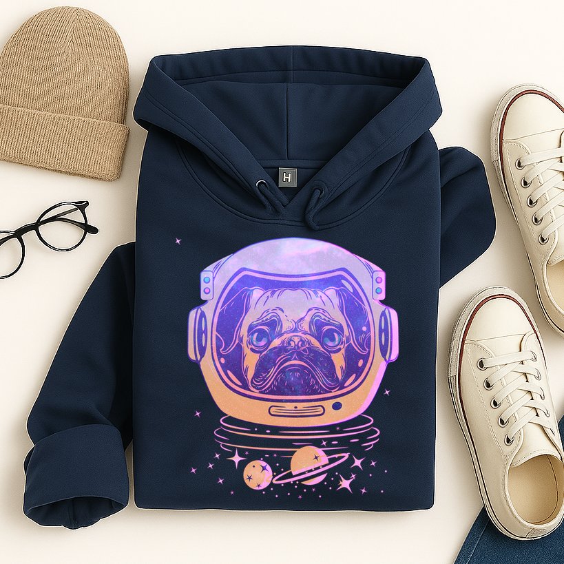 Trippy Space Colors Astronaut Pug Dog Hoodie