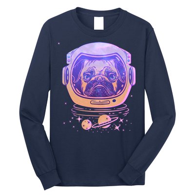 Trippy Space Colors Astronaut Pug Dog Long Sleeve Shirt