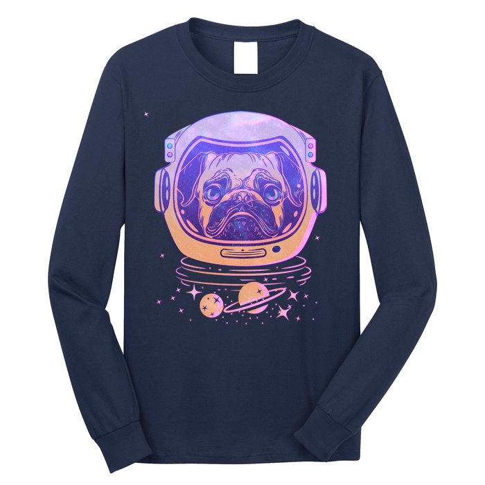 Trippy Space Colors Astronaut Pug Dog Long Sleeve Shirt