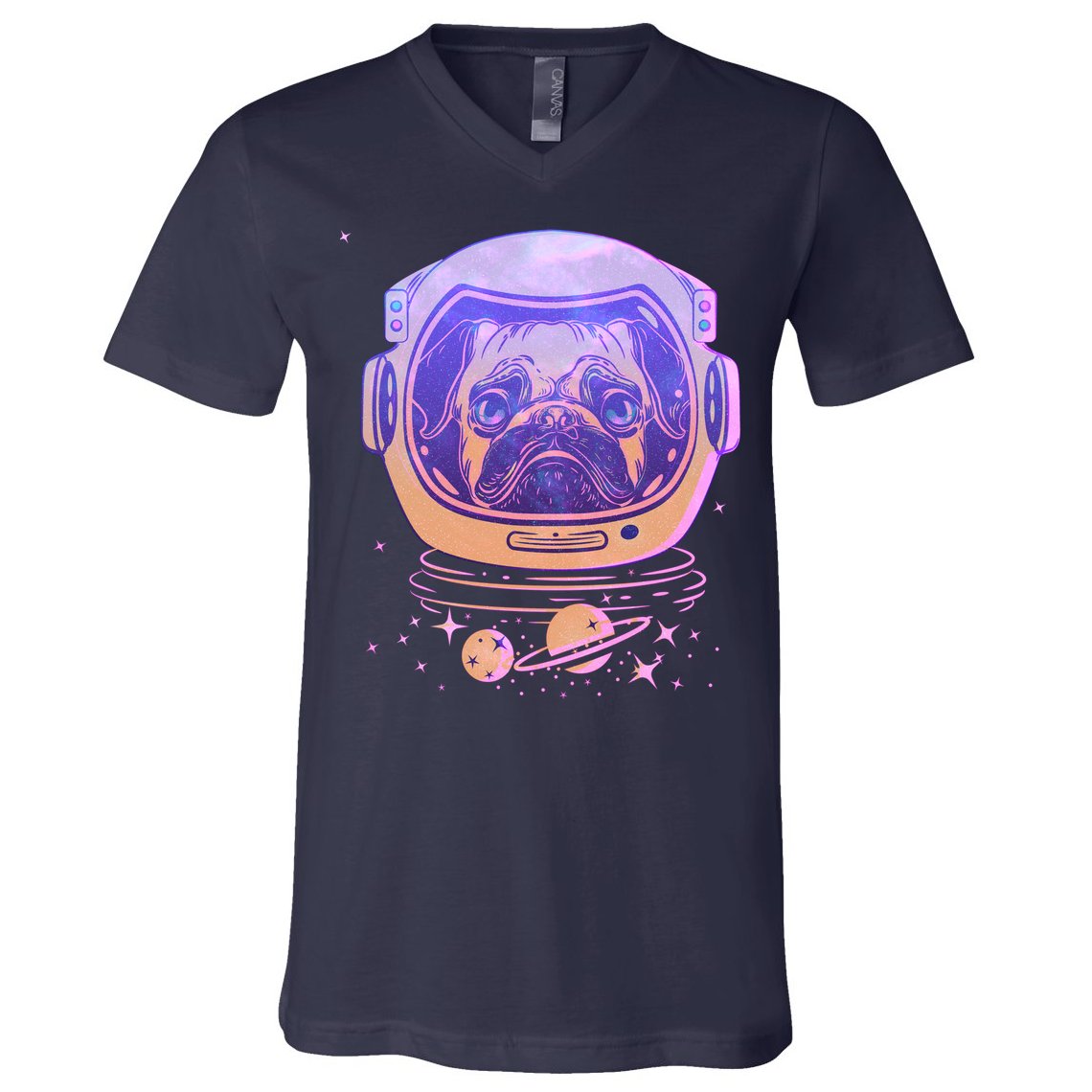 Trippy Space Colors Astronaut Pug Dog V-Neck T-Shirt