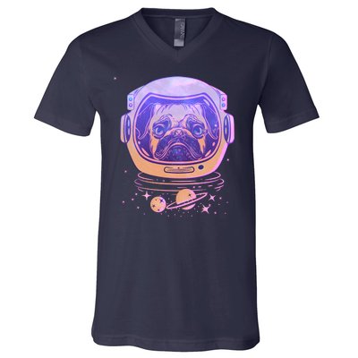 Trippy Space Colors Astronaut Pug Dog V-Neck T-Shirt