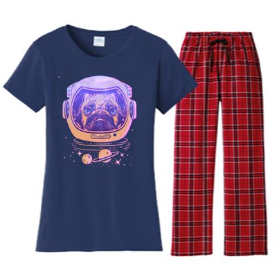 Trippy Space Colors Astronaut Pug Dog Women's Flannel Pajama Set