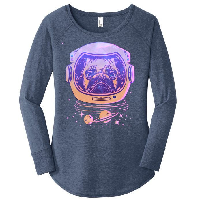 Trippy Space Colors Astronaut Pug Dog Women's Perfect Tri Tunic Long Sleeve Shirt