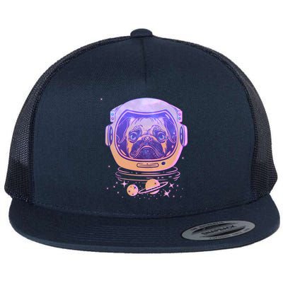 Trippy Space Colors Astronaut Pug Dog Flatbill Hat