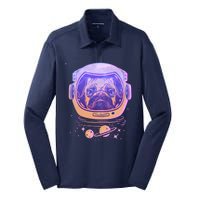 Trippy Space Colors Astronaut Pug Dog Silk Touch Performance Long Sleeve Polo