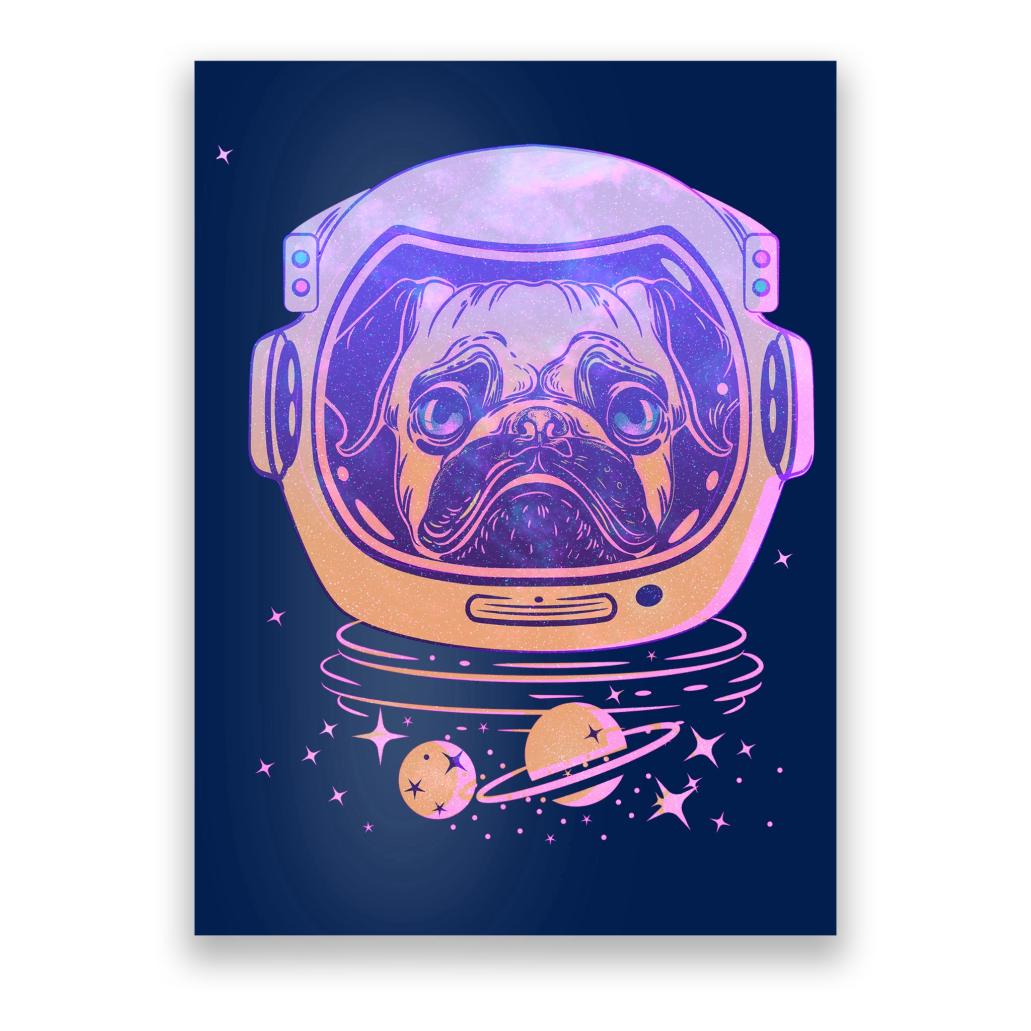 Trippy Space Colors Astronaut Pug Dog Poster