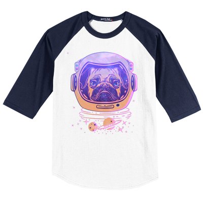 Trippy Space Colors Astronaut Pug Dog Baseball Sleeve Shirt