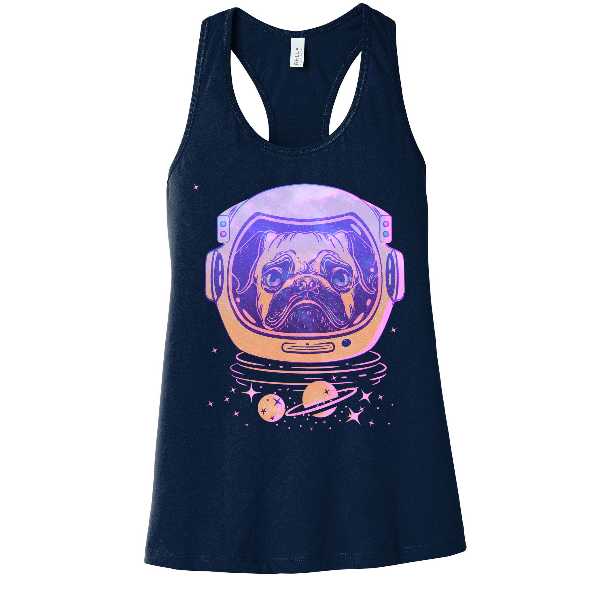 Trippy Space Colors Astronaut Pug Dog Womens Tank Top