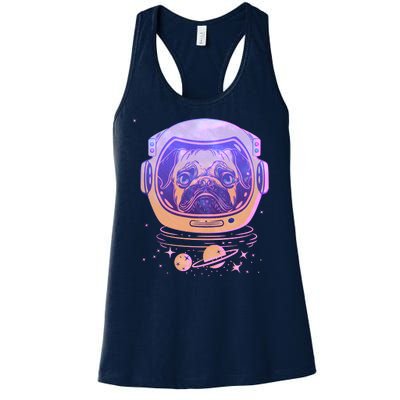 Trippy Space Colors Astronaut Pug Dog Women's Racerback Tank