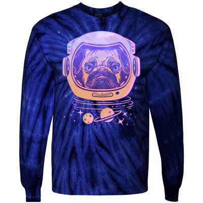 Trippy Space Colors Astronaut Pug Dog Tie-Dye Long Sleeve Shirt