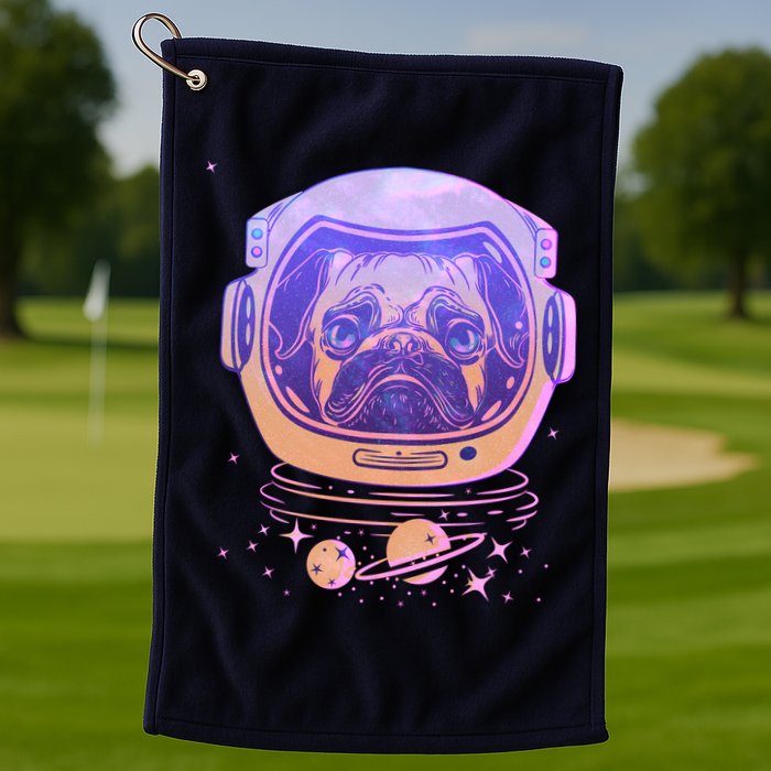 Trippy Space Colors Astronaut Pug Dog Golf Towel